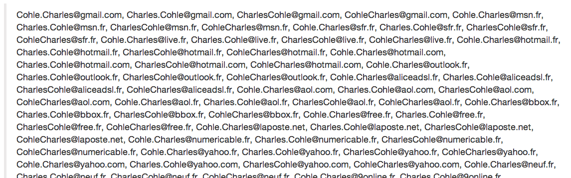 Liste des e-mails potentiels d'un certain "Charles Cohle"